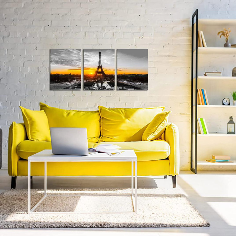 Latitude Run® 3 Piece Paris Canvas Wall Art Black And White Eiffel